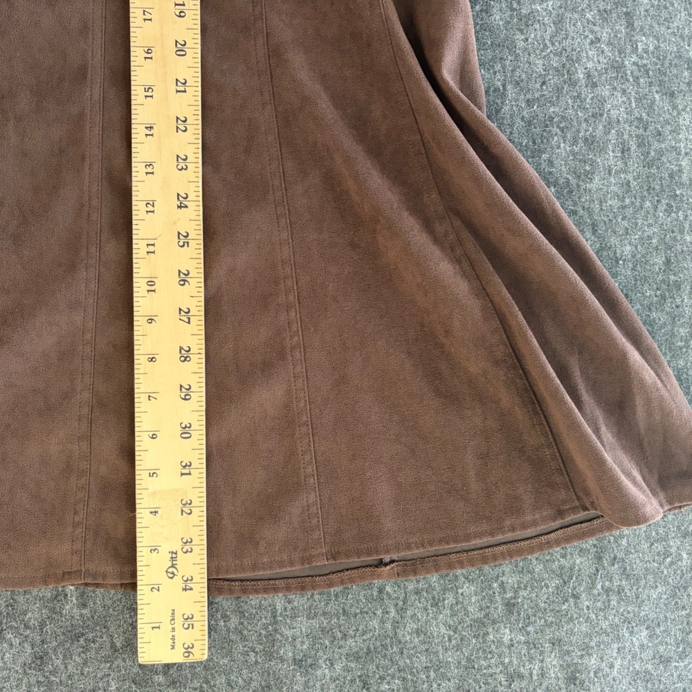 Vintage Boho Chocolate Brown Faux Suede Flare Midi CATO Skirt Womens Size 10 - Picture 8 of 10
